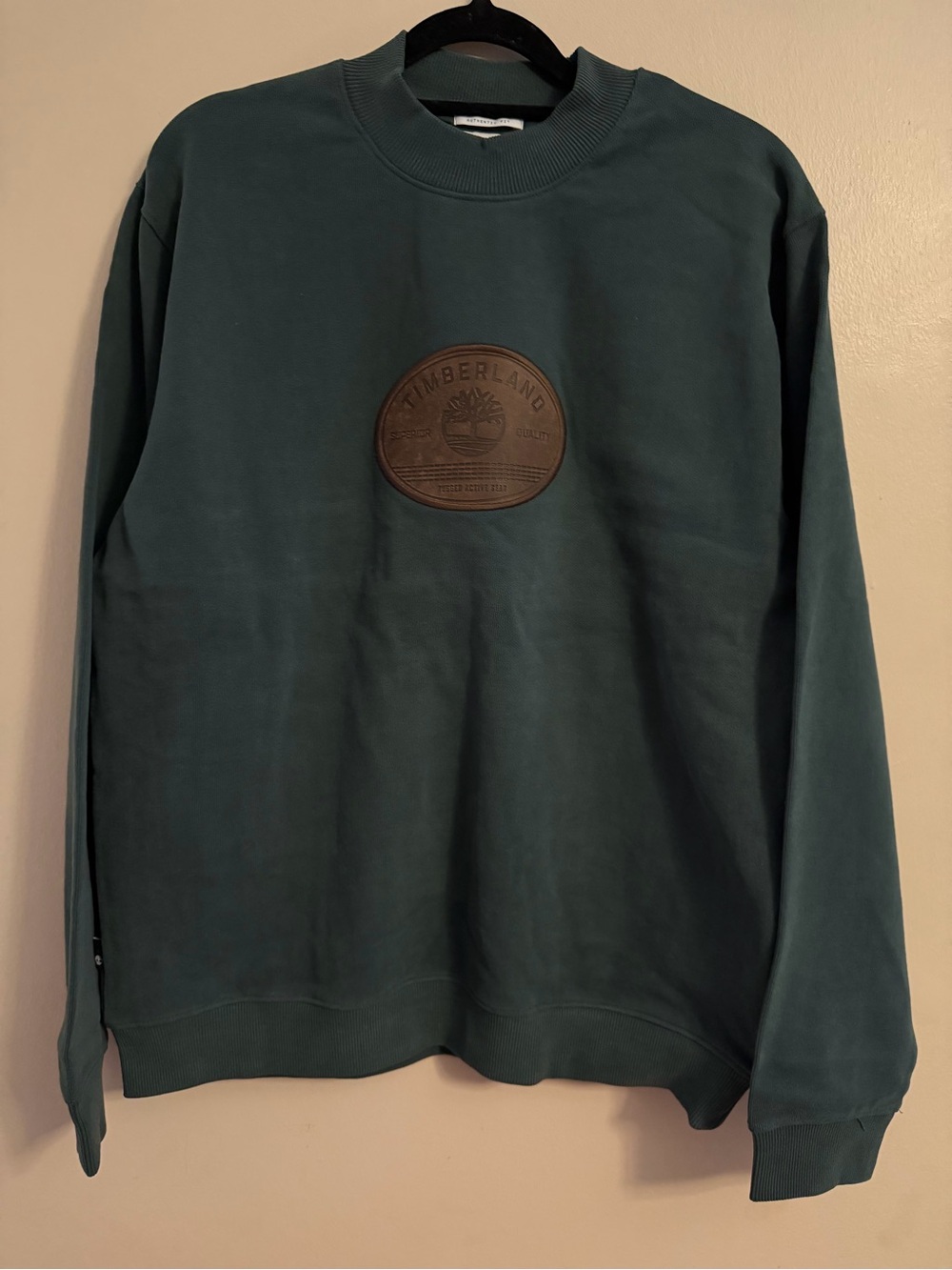 Timberland Dark Teal Crewneck Sweatshirt with Brown Patch Logo